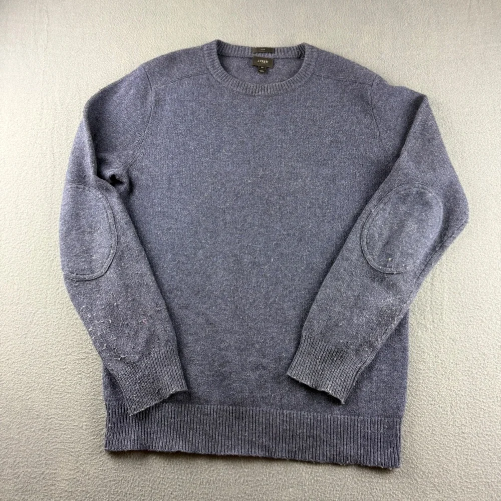J. Crew Sweater Men's M Blue Merino Wool Alpaca Blend Slim Elbow Patch Crewneck
